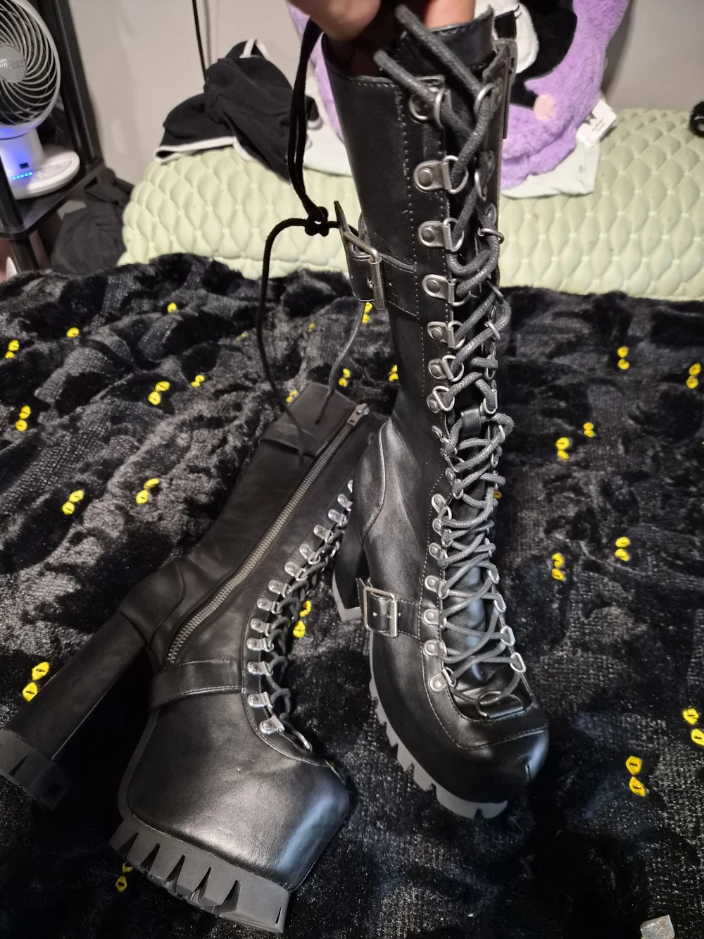 Dolls Kill Black Lace-Up Platform Heeled Boots